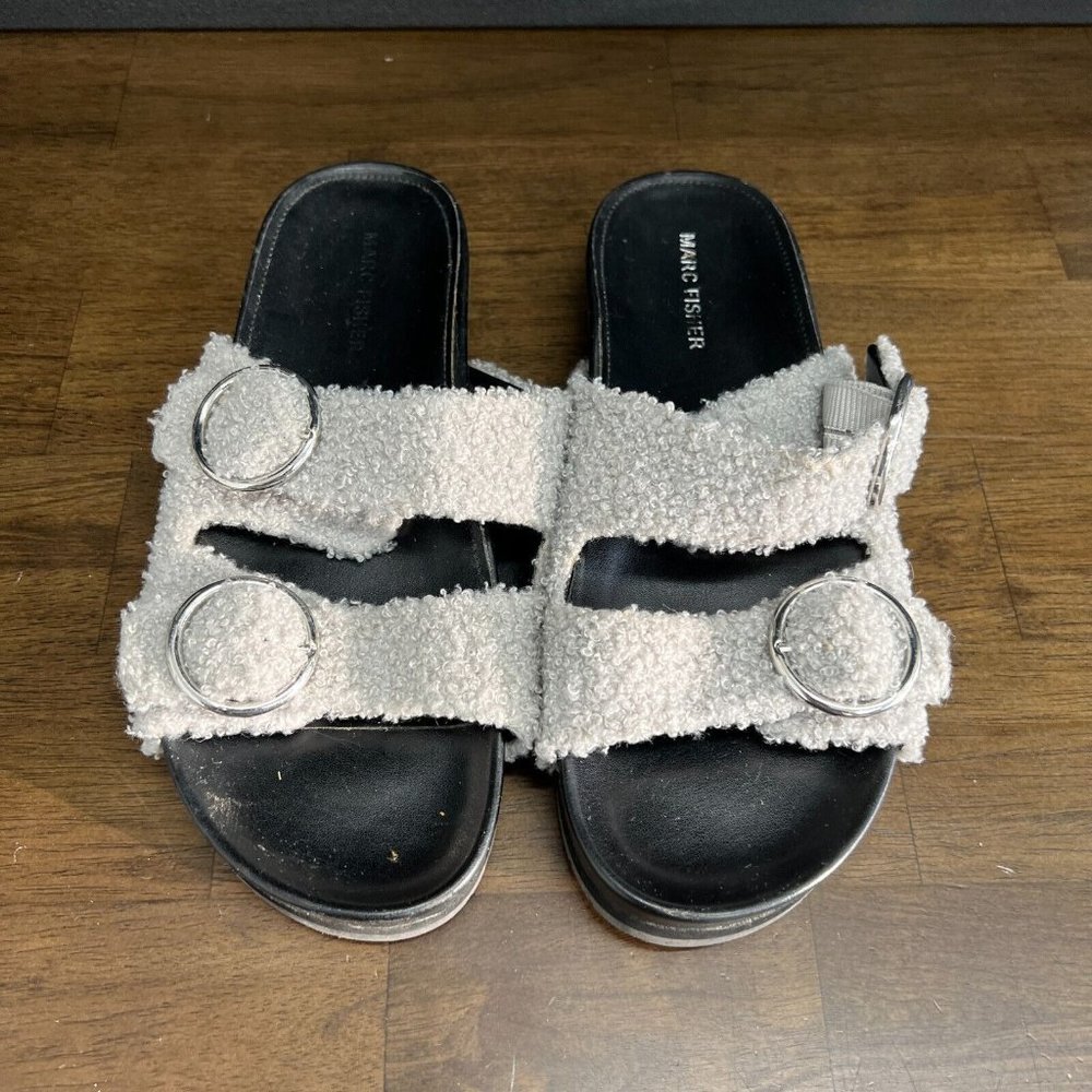 Marc Fisher Women's Keena 2 Platform Slide Sandals 9M Slip On Gray Texture